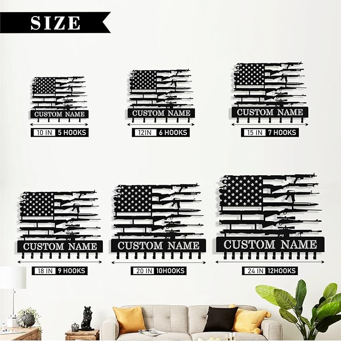 Personalized Flag Forest Key Holder Wall Mount, Custom Metal Key Holder for Wall with Name, Custom Keys Rack Hanger with Hooks for Entryway, Front Door, Hallway, Living Room, Kitchen