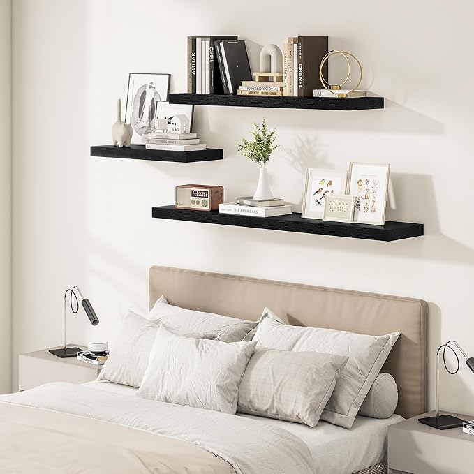 Vivelove 12" Deep Floating Shelves for Wall 36 Inches Long, 2 in Thick Wall Shelves, Shelf for Bedroom, Bathroom, Living Room, Kitchen, Office, Modern Home Decor, 36" X 12" X 2", Set of 2, Black