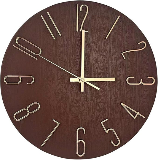 Wall Clock, Silent Clock, Wall Clocks Battery Operated， 12 inch Modern Wall Clock, Suitable for Offices, Living Rooms, Kitchens, Homes, Schools (Retro Brown Without Second Hand)