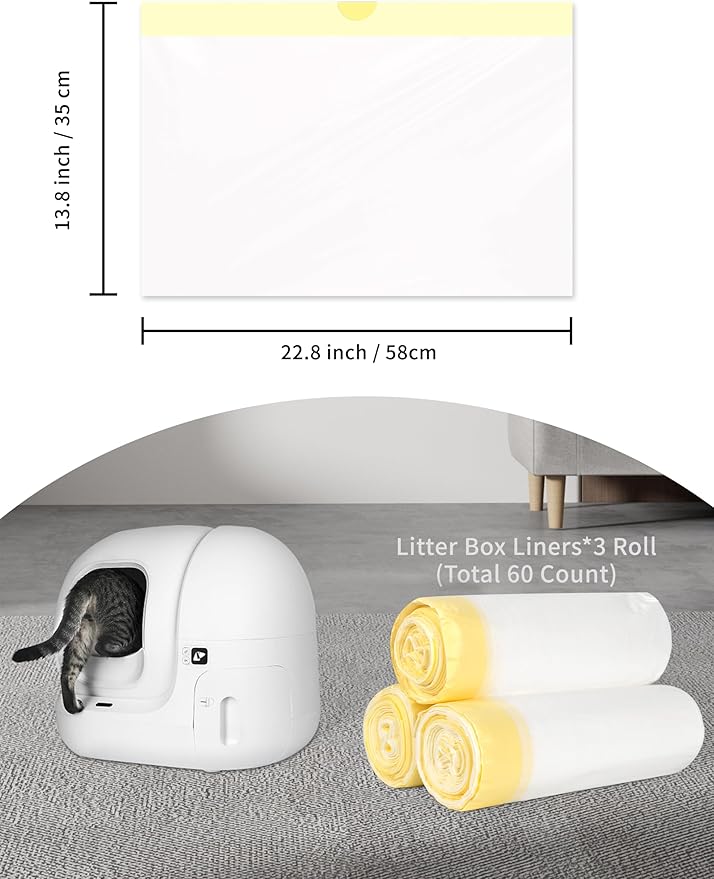 Replaced Waste Bags, Dxles 60 Count Heavy Duty Cat Litter Waste Receptacles Bags for Self-Cleaning Cat Litter Box PURA X/MAX