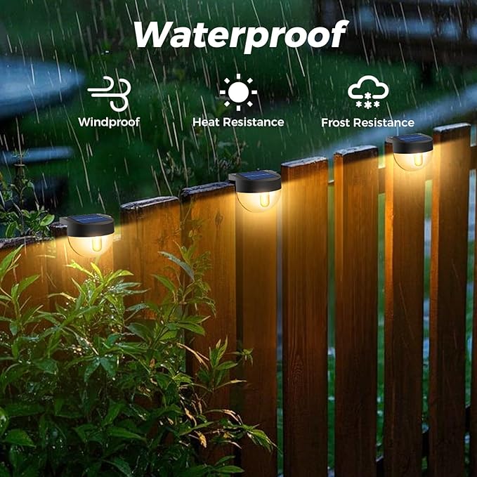 btfarm 4 Pack Solar Deck Lights Outdoor Waterproof, Retro LED Patio Lights Solar Powered, Solar Fence Light for Outside Railing Porch Steps Garden Post Decor, Warm White