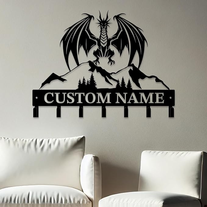 Personalized Evil Dragons Keys Hooks,Custom Name Metal Dragons Art Keys Hooks,Metal Dragons Lover Wall Home Storage Decorative Keys Hooks,Key Holder Hooks for Wall (Style D)