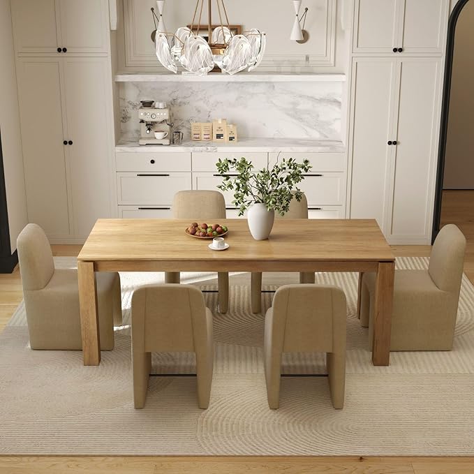 Khaki Upholstered Chenille Dining Chairs Set of 4, Mid Century Modern Dining Room Chairs with Deep Seat & Curved Back, Armless Side Chair Comfy Kitchen Chairs for Living Room/Kitchen