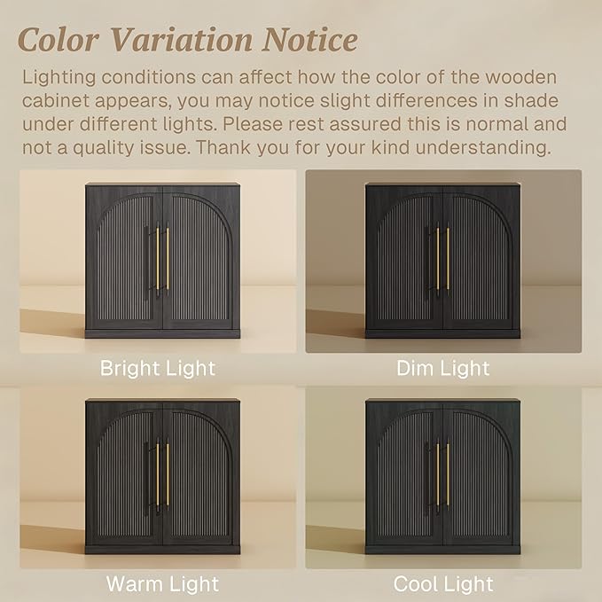 BELLEZE Set of 2 Modular Sideboard with Double-Arc Wood Doors, Small Arched Buffet Cabinet with Storage and Adjustable Shelves, Classic Modern Credenza for Dining Room, Living Room or Entryway(Ebony)