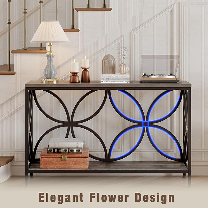 GiftGo Narrow Sofa Table 47.2 Inch, Industrial Sofa Table Behind Couch, Vintage Entry Console Table with Storage for Entryway, Living Room, Foyer, Elegant Design (Grey, 47.2)