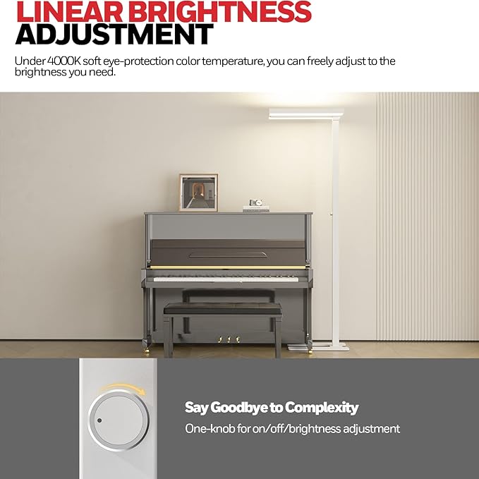 Honeywell LED Floor Lamp Modern - 02E Pro Sunturalux™ Eye Caring Standing Light, 10400LM Dimmable Reading Tall Lampara for Home Office Living Room Bedroom,100W,4000K Natural Daylight