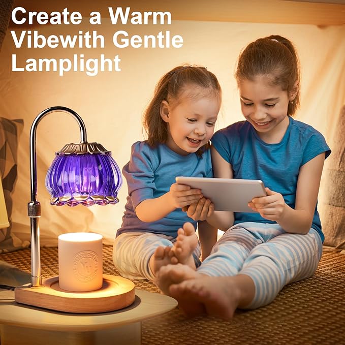 Candle Warmer Lamp with Timer, Adjustable Height Dimmable Candle Warmer Light,Christmas Gift for Women Glass Shade Electric Jar Candle Warming Lantern,Home Decor Cozy House Warming Gifts,Purple
