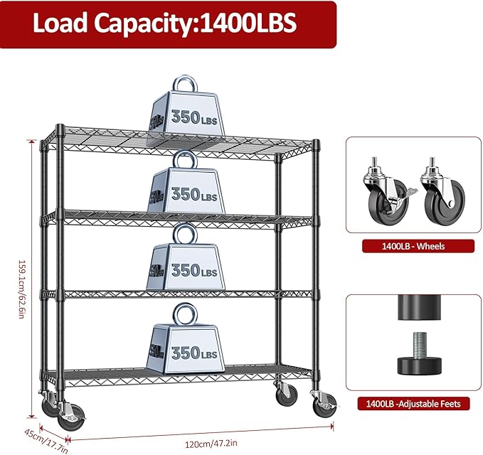 IZEUK 4-Tier Adjustable Heavy Duty Metal Storage Shelving Unit, Wide Utility Rack Organizer for Garage, Kitchen, Office, Basement, Warehouse (Black, 15.7" D x 33.5" W x 70.5" H)