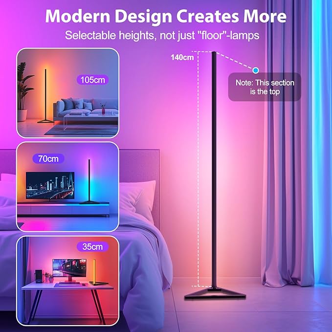 Floor Lamp,16 Million Colors LED Floor Lamps 141 cm Lamps for Living Room with Music Sync,Standing Lamp with App and Remote Control,Gaming Ambient Lighting Corner Lamp Bedroom Decor