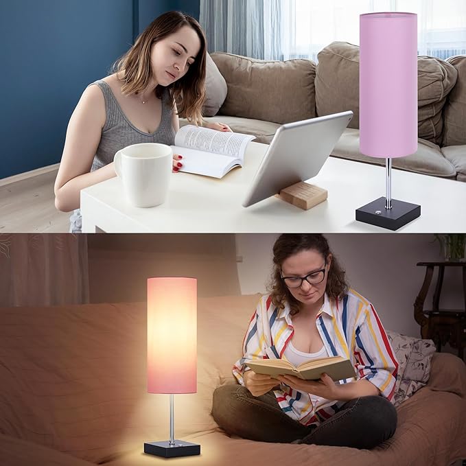 AVV Cordless Table Lamp, 5000mAh Battery Operated Lamp for Night Stand, 3 Modes Battery Powered Wireless Table Lamp, Touch Control Rechargeable Lamp for Bedroom, Living Room, 18 Inch Pink