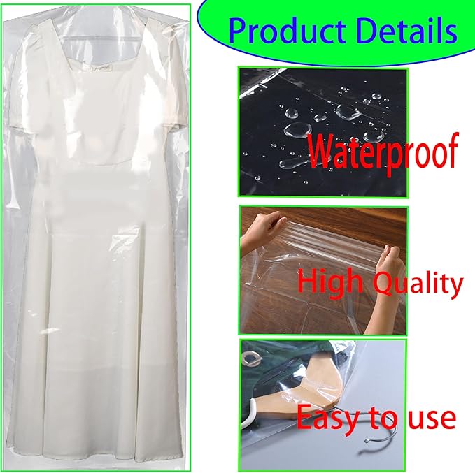 15 Pack (24 x 40 In) Plastic Clear Clothes Covers,Dry Cleaners Bags Hanging Clothing Covers Clear Garment Bags Hanging Dust-proof Clothing Protector Covers for Home Storage Clothing Stores & Travel.