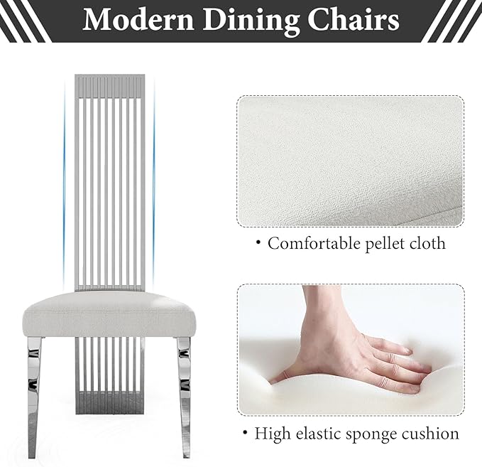 Luxury Dining Chair Set of 8, Polished Silver High Back Kitchen Chairs, Modern Simple Dining Chairs with Upholstered Padded Seat and Sturdy Metal Mirrored Legs for Dining Room,Kitchen