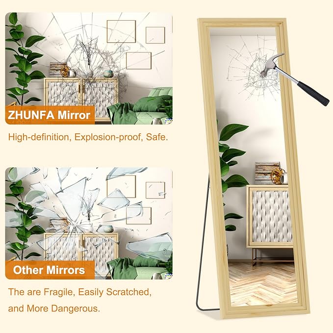 Full Length Mirror,71x32 Inch Full Length Mirror Wall Mounted,Vertical Hanging,Leaning Standing for Bedroom,Living Room,Rectangular Wooden Frame,Log Color.