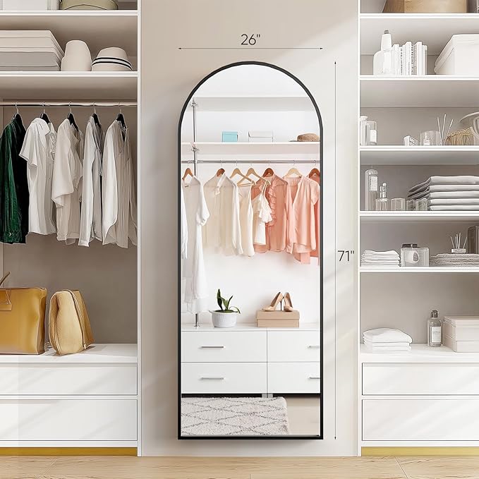 Arched Full Length Mirror, Floor Mirror with Stand, 71"x26" Mirrors for Home Decor, Full Body Length Floor Mirrors, Wall Mounted Mirror for Bedroom, Living Room, Black