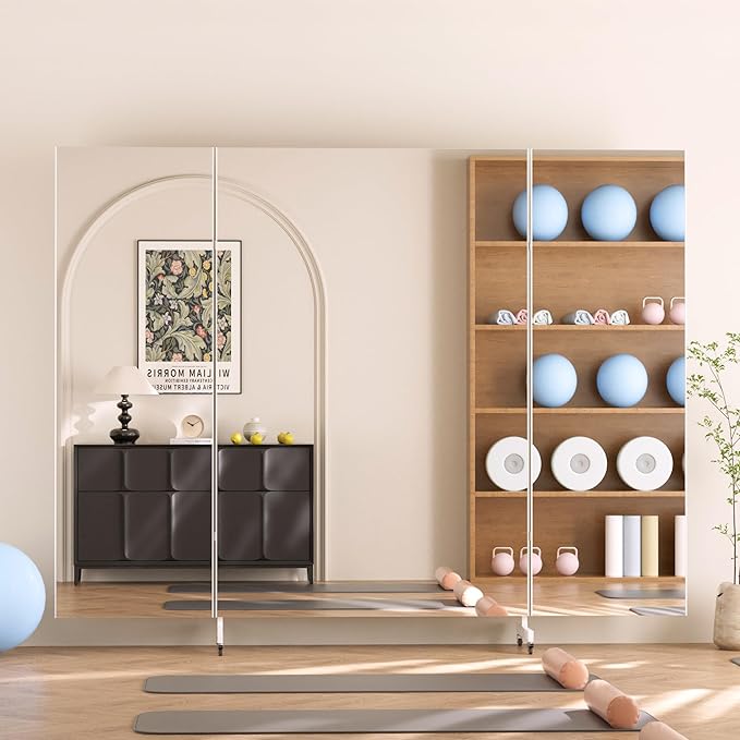 brisafe Full Length Mirror with 360° Wheels, 95"x79" Foldable Floor Mirror with Nano-Tech Shatterproof Film - Ultra-Large Mobile Mirror for Home Gym, Dance Studio & Commercial Spaces （White