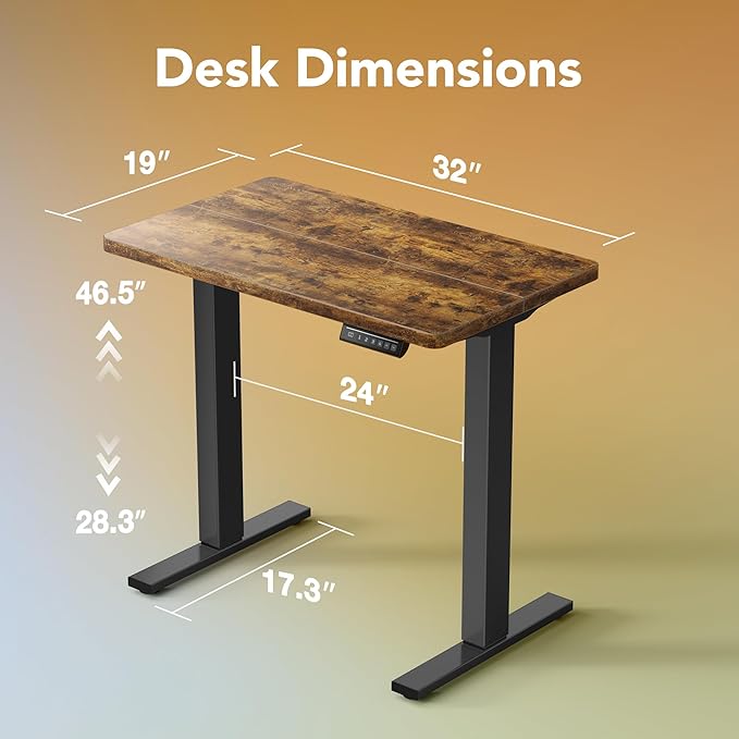 HUANUO 32" Small Electric Standing Desk Adjustable Height, 4 Memory Height Settings, Sit Stand Up Desk for Home Office & Computer Workstation, Vintage Brown