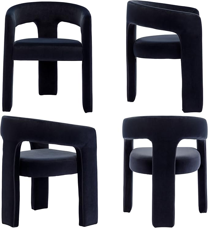 Modern Velvet Fabric Upholstered Dining Chairs with Open-Back, Cute Barrel Side Chairs Kitchen Armchair Accent Chairs for Dining Room Bedroom, Black