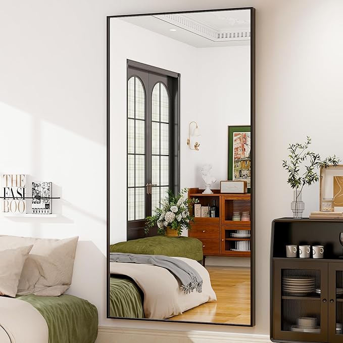 GLSLAND 76"x34" Full Length Mirror Oversize Rectangle Full Body Mirror Aluminum Alloy Frame Freestanding Mirrors for Bedroom Living Room Dressing,Black