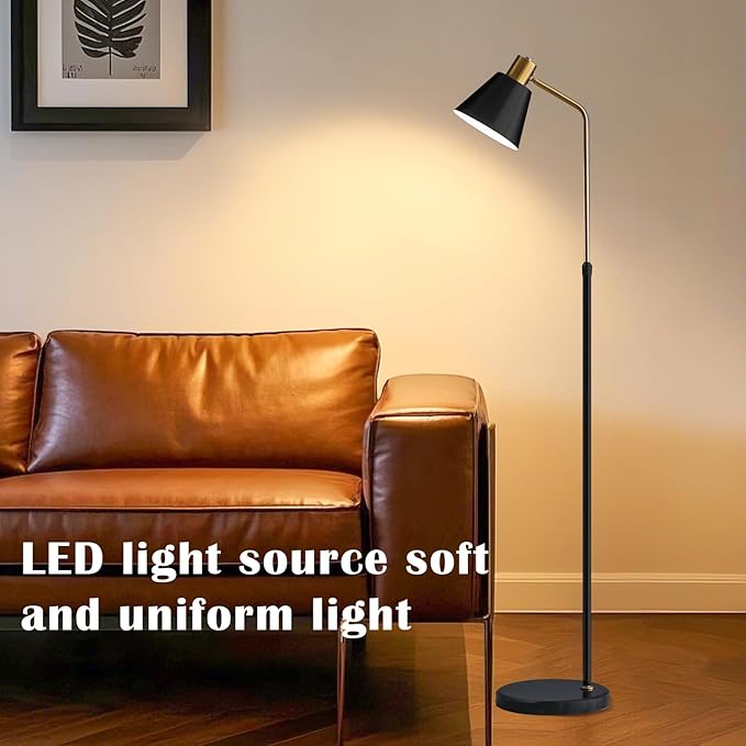 Dimmable Black Vintage Floor Lamps for Living Room Sofa Corner Bedroom Bedside Office,Unique Adjustable Standing Tall Reading Lights with Bright 12W LED Bulb, Modern Industrial Minimalist Home Decor