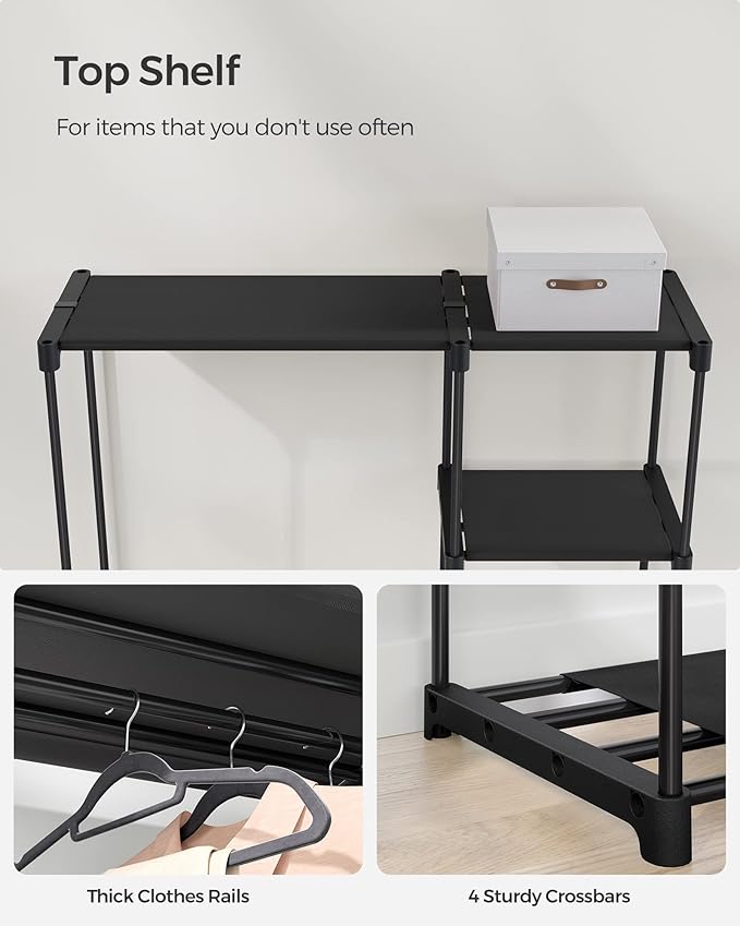 SONGMICS Portable Closet, Freestanding Closet Organizer, Clothes Rack with Shelves, Hanging Rods, Storage Organizer, for Cloakroom, Bedroom, 48.8 x 16.9 x 71.7 Inches, Black URYG026B02