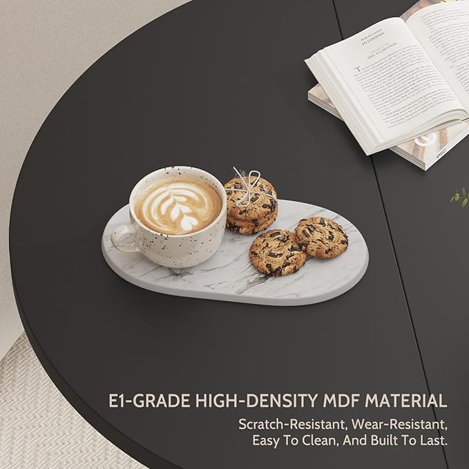 31.5 Inch Small Round Dining Table for 2, Modern Farmhouse Wood Kitchen Table, Rustic Black Circle Dining Room Table with Pedestal Base for Kitchen and Dining Room Furniture