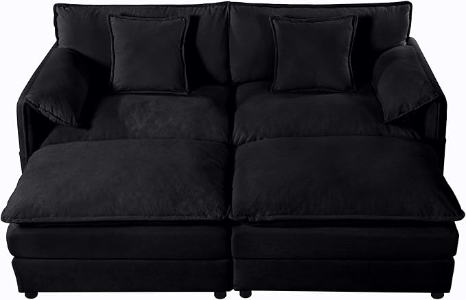 Loveseat Deep Seat Sectional Sofa Cloud Couch, Modern Chenille Comfy Upholstered Modular U Shaped Couch for Living Room, Apartment, Office (Black, 75.59 Inch-U Shape)