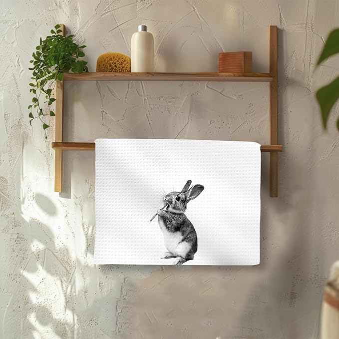 Funny Bunny Hand Towels Set of 2, Funny Rabbit Forest Animal Brush Teeth Hand Towels for Bathroom Washroom Restroom, Bunny Decor Gifts for Kids, Cute Rabbit Kids Nursey Bathroom Decor,16x24In