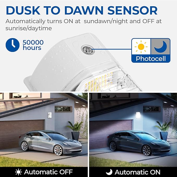 CINOTON 26W LED Wall Pack Light with Dusk to Dawn Sensor, 3CCT 3000K/4000K/5000K, 26W/18W/13W Switchable, [100-277Vac] IP65 Waterproof Outdoor Security Flood Lighting for Garage Warehouse 2 Pack