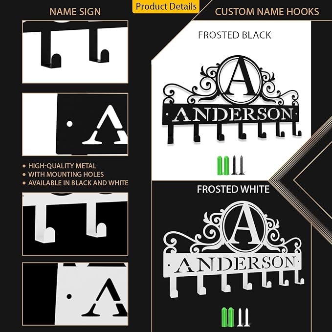 10" Custom Metal Key Rack Hooks, Personalized Key Holder for Wall,Name Background Letter Theme Wall Decoration key Hooks, Key Hanger Organizer for Living Room, Entryway, Bathroom, Kitchen Decor