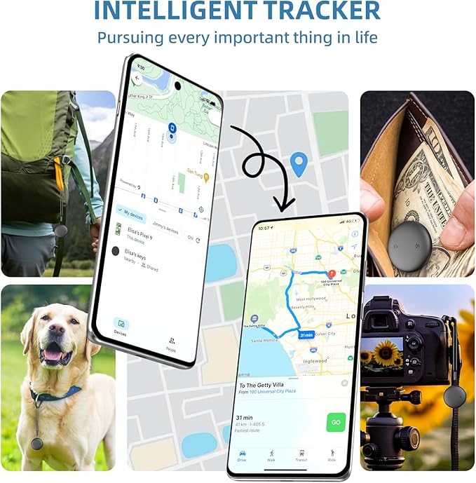 Android Air tag, IP68 Waterproof Bluetooth Tracker Tag, Google Certified Key Finder/Luggage Tracker/Item Locator Compatible with Google Find My Device for Wallet, Kids, Pets (2 Pack)