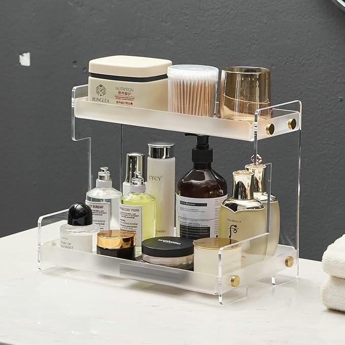 Bathroom Organizer Countertop,2 Tier Bathroom Counter Organizer Kitchen Spice Rack Cosmetic Organizer,Countertop Storage Shelf for Bathroom, Kitchen, Living Room, Bedroom, Dressing Table