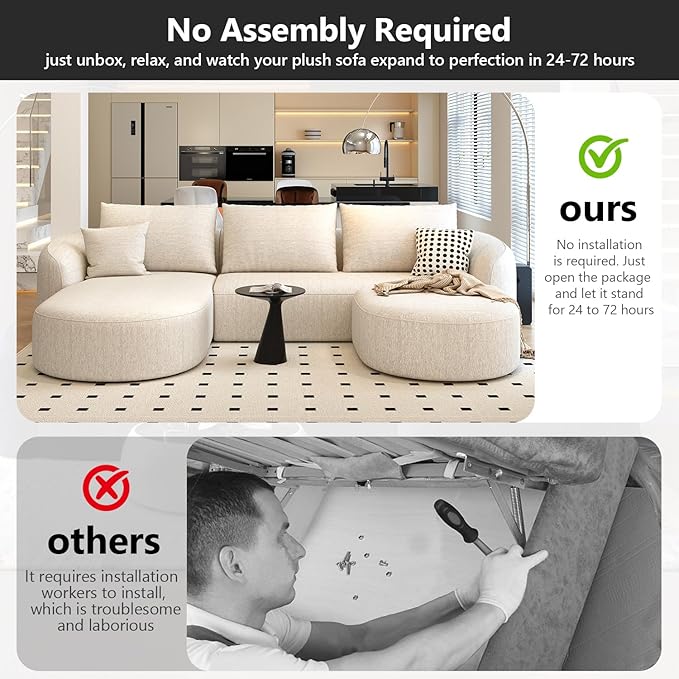 111" Modular Sectional Couches Luxury Modern Curved Back U-Shape Sofa Set with Ottoman,Minimalist Comfy Boneless Cloud Couch for Living Room Apartment,(Left Facing Chaise,White)