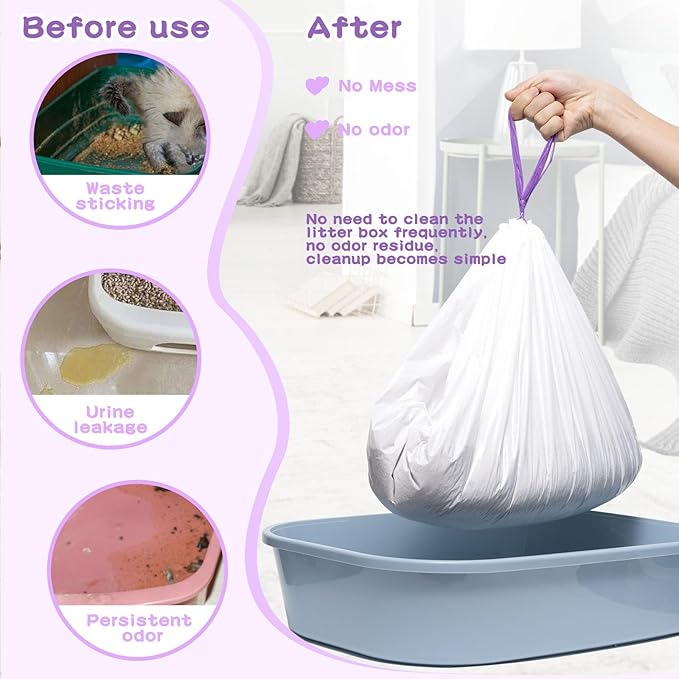Cat Litter Box Liners Large, 30 Pack Jumbo Drawstring Cat Litter Bags, Extra Thick Litter Pan Liners Heavy Duty 36"x16"