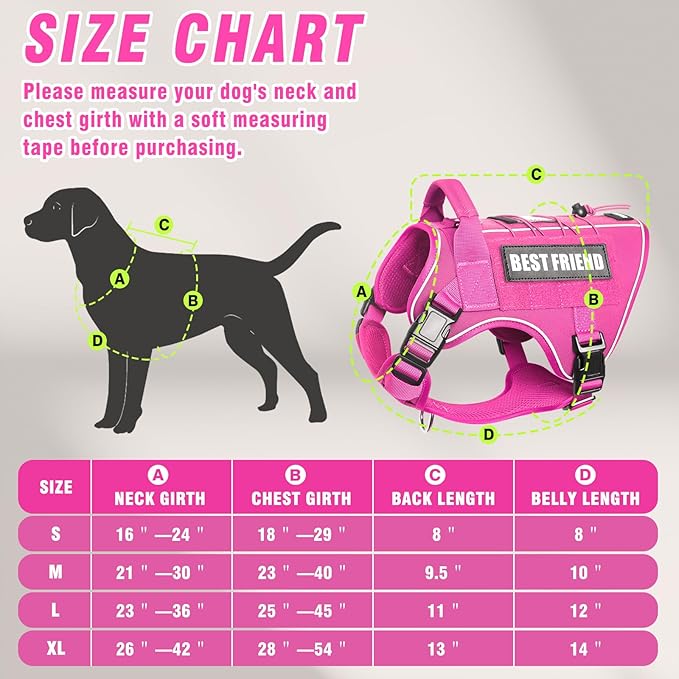 Tactical Dog Harness for Large Dogs,No Pull Military Dog Vest with Handle,Reflective Heavy Duty Pet Harness for Walking Hiking Training Pink L