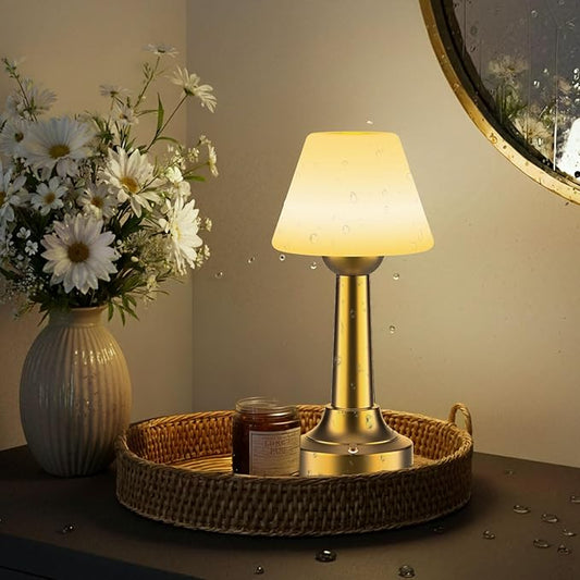 Cordless Table Lamp, Rechargeable Touch LED Lamp with 3 Color Temps & Stepless Dimming, Portable Battery Operated Light for Bathroom, Shower, Bedroom, Patio, Indoor/Outdoor Use, IP65 Waterproof