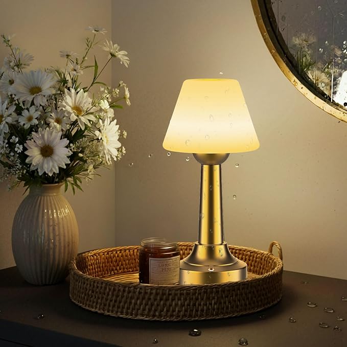 Cordless Table Lamp, Rechargeable Touch LED Lamp with 3 Color Temps & Stepless Dimming, Portable Battery Operated Light for Bathroom, Shower, Bedroom, Patio, Indoor/Outdoor Use, IP65 Waterproof
