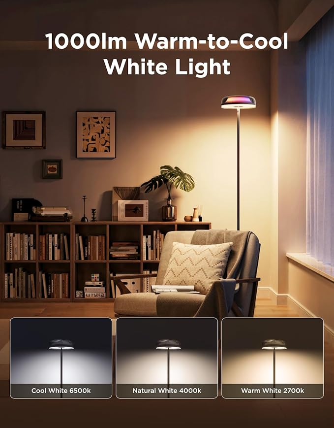 Govee Uplighter Floor Lamp for Living Room, RGBIC Ripple Projector, Floor Lamp for Bedroom Works with Matter, 215 ft² Light Area, 1000lm LED Modern Corner Floor Light, Warm Cool White Standing Lamp