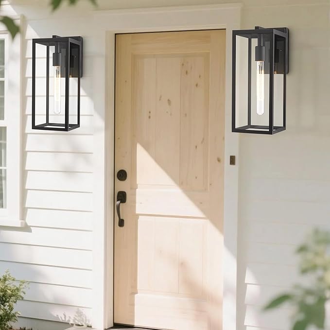 Bestshared Outdoor Wall Sconce Lights,Exterior Wall Lighting Fixtures with Clear Glass, Anti-Rust Modern Black Outside Lantern Lamp for House Front Porch Doorway Patio (Black, 15"-2 Pack)