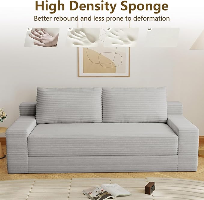 70.78" Loveseat Sofa, Modern Small Corduroy Couch Comfy Deep Seat for Living Room, Bedroom, Apartment, Home Office, No Assembly, Light Grey