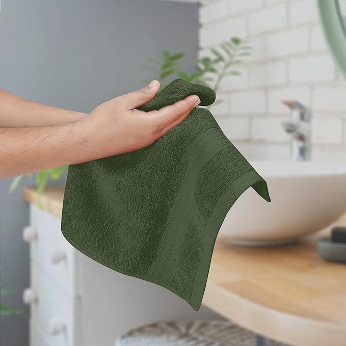 BOUTIQUO Ultra Soft Cotton 6 -Piece Hand Towel Set 16x24 Inch, Ideal for use in Bathroom, Kitchen, Gym, Spa & General Cleaning, Compact & Lightweight Multi Purpose Hand Towels - Olive Green
