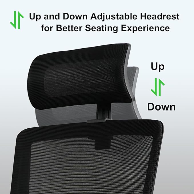 Ergonomic Office Chair,High Back Desk Chair with 3 Gear Tilting Backrest and Adjustable Headrest,400lbs Weight Capacity Integrated Metal Base with Swivel Wheels,Comfort Breathable Mesh