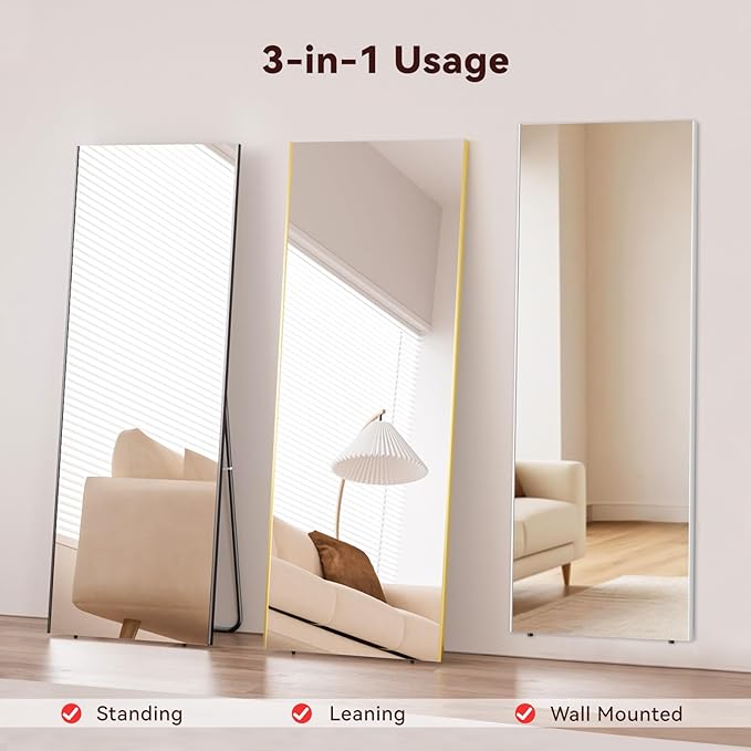 76"x34" Full Length Mirror with Stand, Lightweight & Easy to Move, Free-Standing Mirror for Dressing Room Bedroom, 3-in-1 Usage, Shatterproof Glassless Floor Mirror Kid & Pet Friendly (Black)