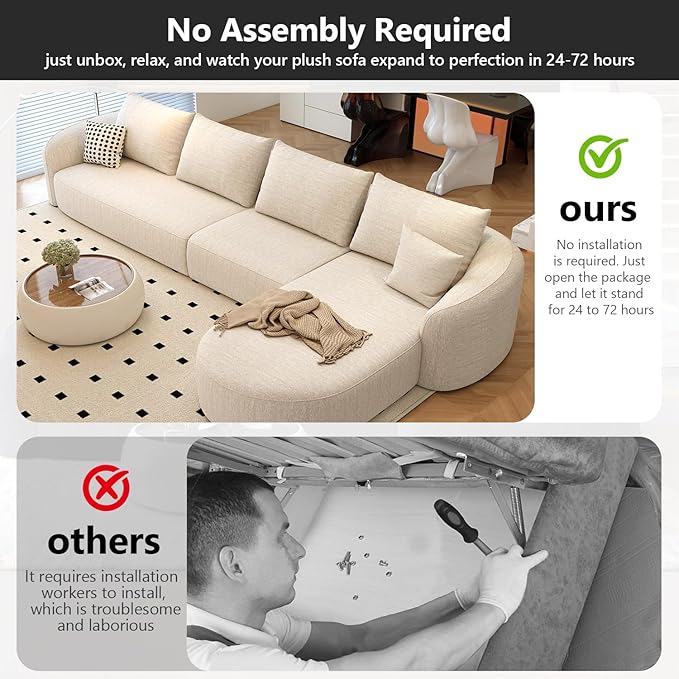 138.6" Modular Sectional Couches Luxury Modern Curved Back Sofa,Minimalist Comfy L-Shape Boneless Cloud Couch for Living Room Apartment,(Right Facing Chaise,White)