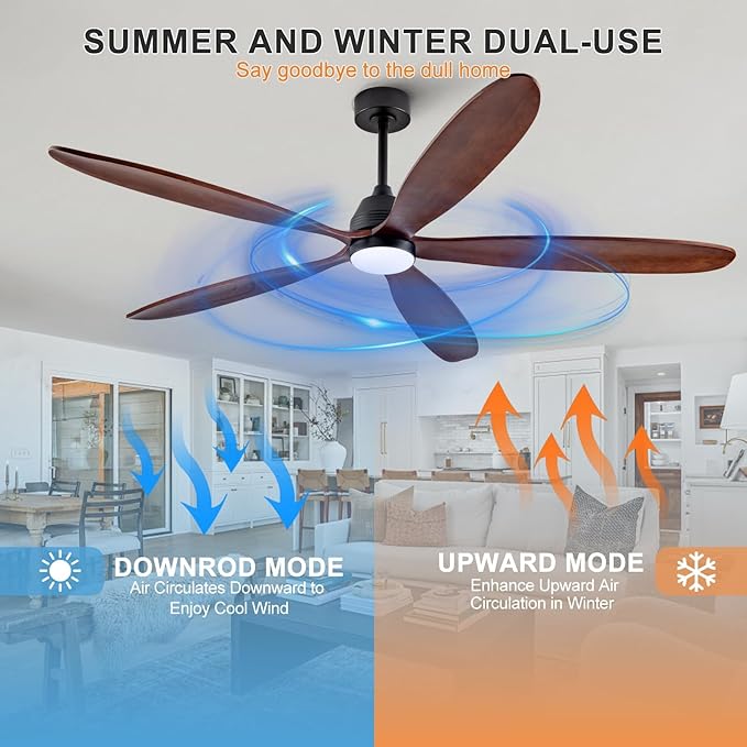 72 Inch Ceiling Fans with Lights and Remote Control, Large Outdoor Ceiling Fan with Light, Dimmable, High CFM, Wall Switch, Quiet 5 Blades Wood Ceiling Fan for Patio Gazebo Living Room