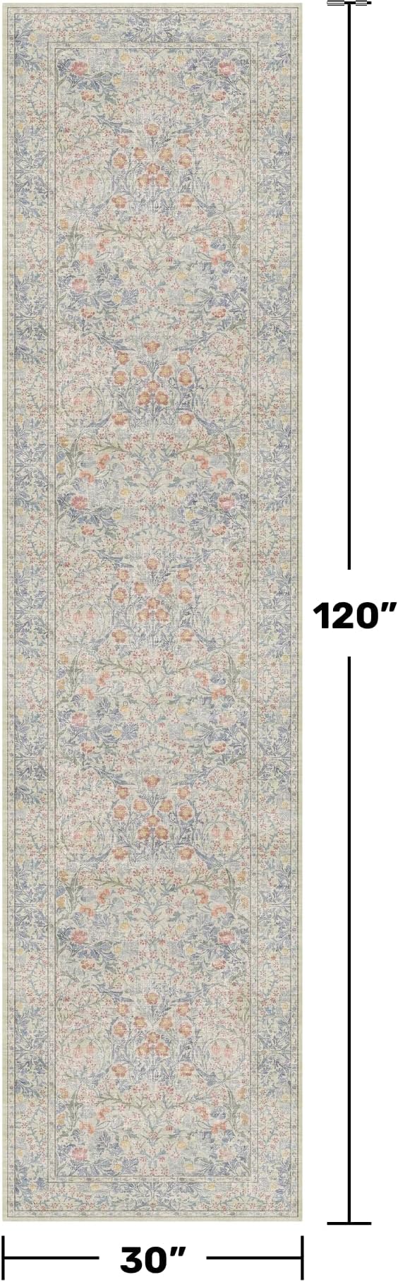 Beige Blue Washable 2'6"x10' Wide Hallway Runners, Kitchen Runner Rug, Non-Slip & Stain Resistant 10ft Long Floor Rug, Retro Lilic Boho Floral Décor