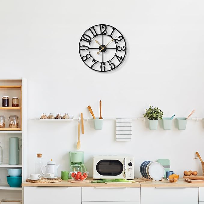 LEIKE Arabic Numeral Wall Clock 14IN Battery Operated Black, Silent Non Ticking, Wall Clocks for Living Room Decor, Small Classic for School, Office, Home, Kitchen, Bedroom