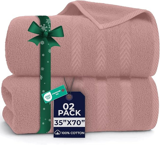 DAN RIVER 2 Pack Luxury Bath Sheets 35x70, 600 GSM, Soft & Quick Dry 100% Ring Spun Cotton Towels Ideal for Hotels, Spas, Gyms & Salons Extra Large, Dusty Pink