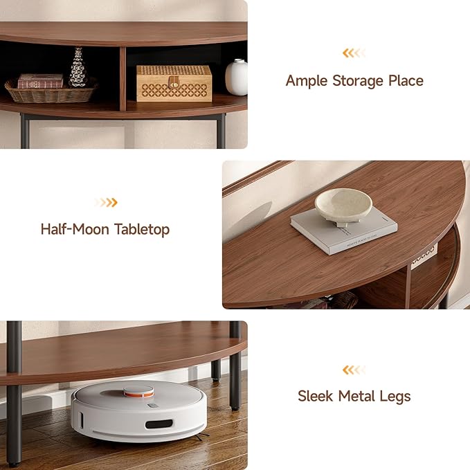 ONBRILL Half Moon Fluted Console Table, Entryway Table with Storage, Mid-Century Modern Sofa Tables, Behind Couch Tables, for Entryway, Hallway, Living Room, Small Spaces, Walnut