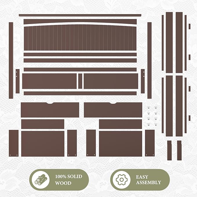 AMERLIFE Queen Size Solid Wood Bed Frame with 50" Tall Headboard, Mid-Century Modern Bed with Storage, Wooden Platform Bed Frame with 2 Drawers, No Box Spring Needed, Espresso