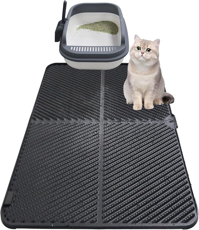 Silicone Cat Litter Mat,Extra Large Litter Trapping Mat,Waterproof Litter Box Mat for Floor,Easy Clean,Non-Slip Litter Catcher Mat,Cat Supplies Needs (Black, 31x23x0.26 in)